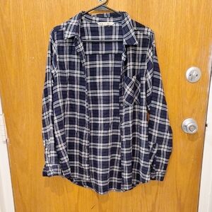 Navy blue and white plaid rayon/poly flannel